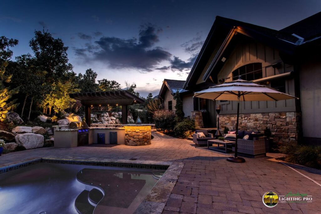 landscape lighting backyard pool 